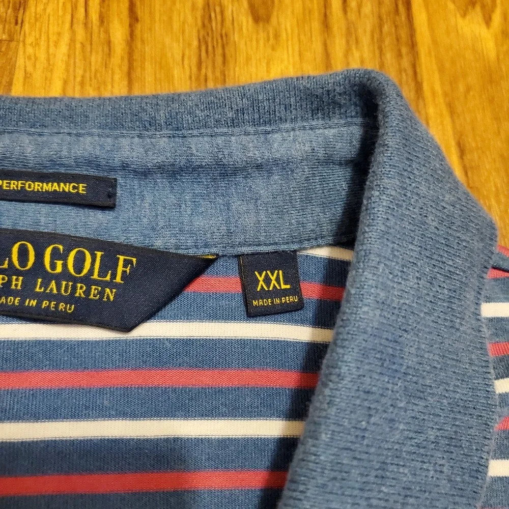 Polo‎ Ralph Lauren Golf Shirt Men 2XL Blue Striped Performance Stretch The Farm